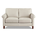 Laa Leather Loveseat Beige Genuine Leather Wood Primary Living Space Medium Firm Cushion Back Mid Century Modern Eucalyptus Rolled Arms Down Filling Genuine Leather