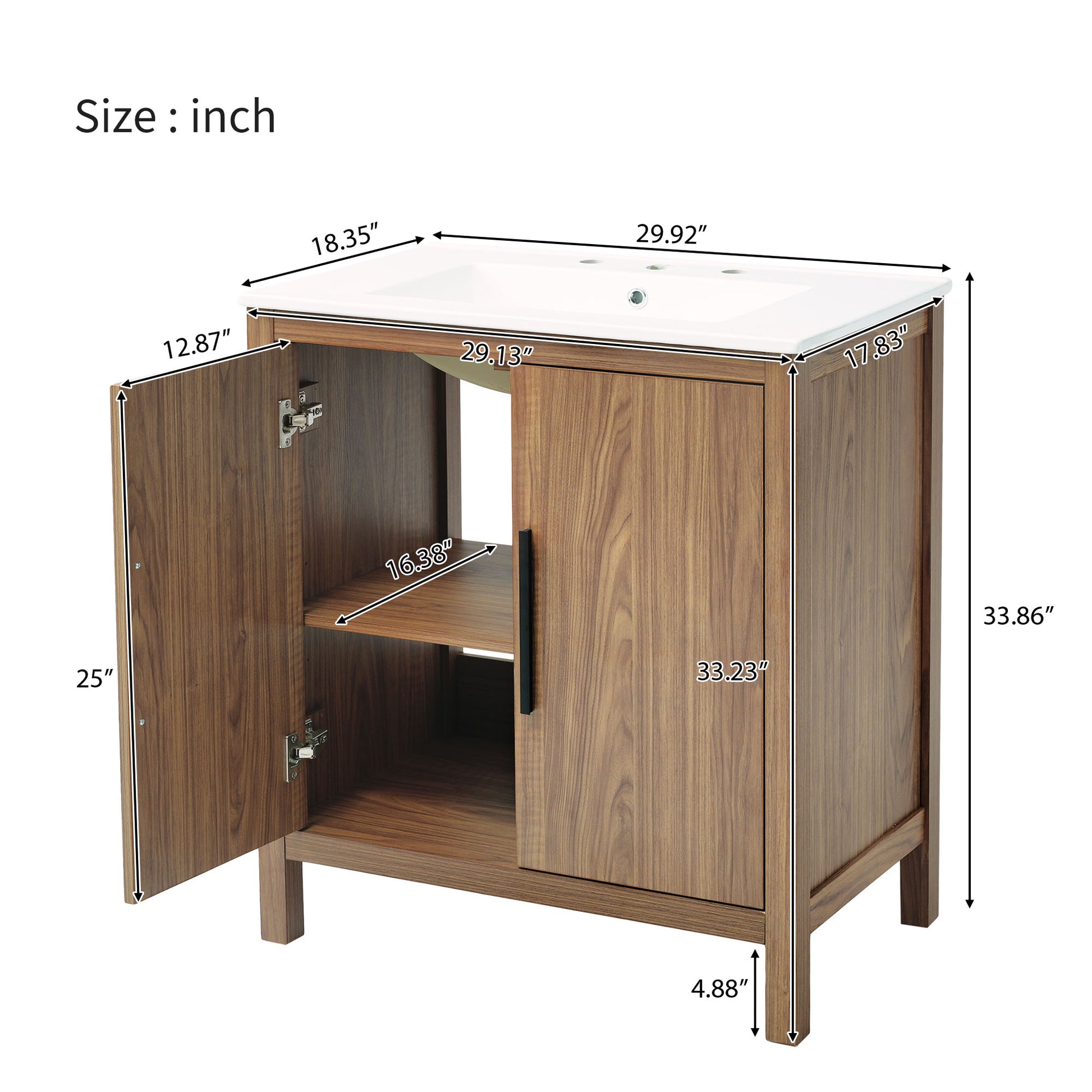 30" Wood Color Bathroom Vanity With Single Sink, Combination Under Counter Sink, Bathroom Storage Cabinet With Soft Closing Door, Multi Function Storage, Solid Wood Frame Wood Bathroom Solid Wood Mdf
