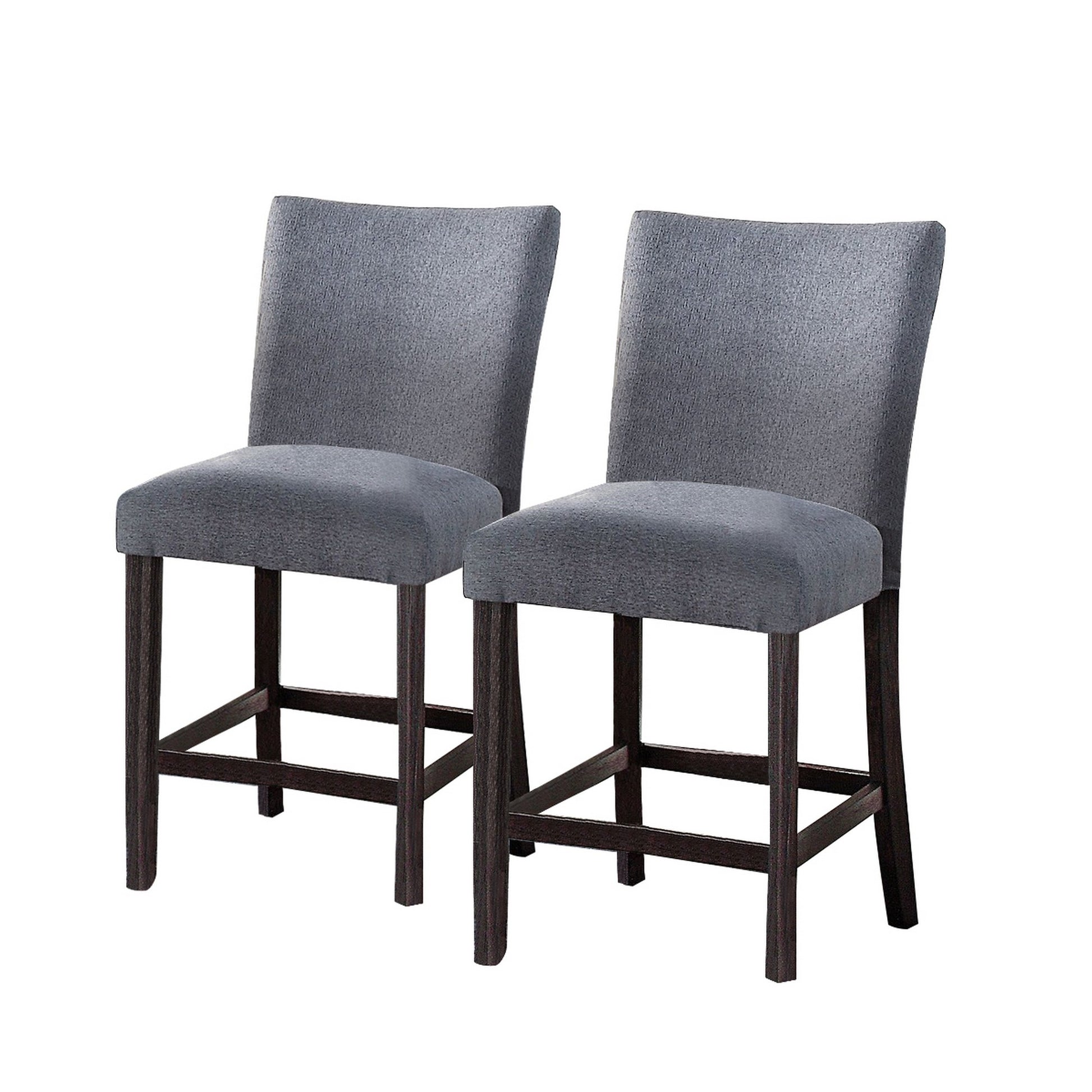 Fabric Counter Height Chairs With Curved Back, Set Of 2, Blue And Brown Blue Solid Wood