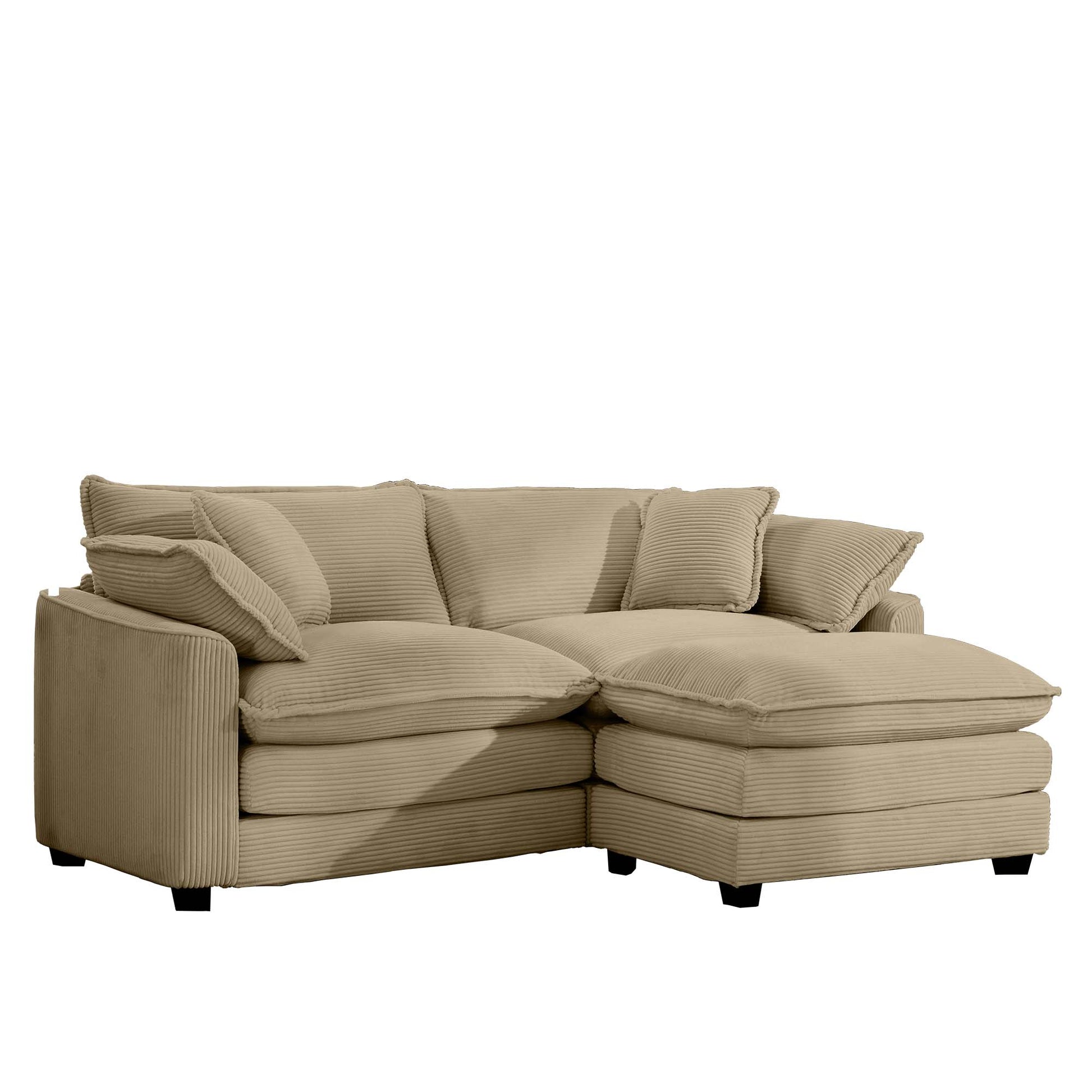 Corduroy Two Seater Sofa With 1 Footrest, L Shaped 2 Seater Sofa With Ottoman For Small Living Spaces, Tan Corduroy Sofa Tan Corduroy 2 Seat