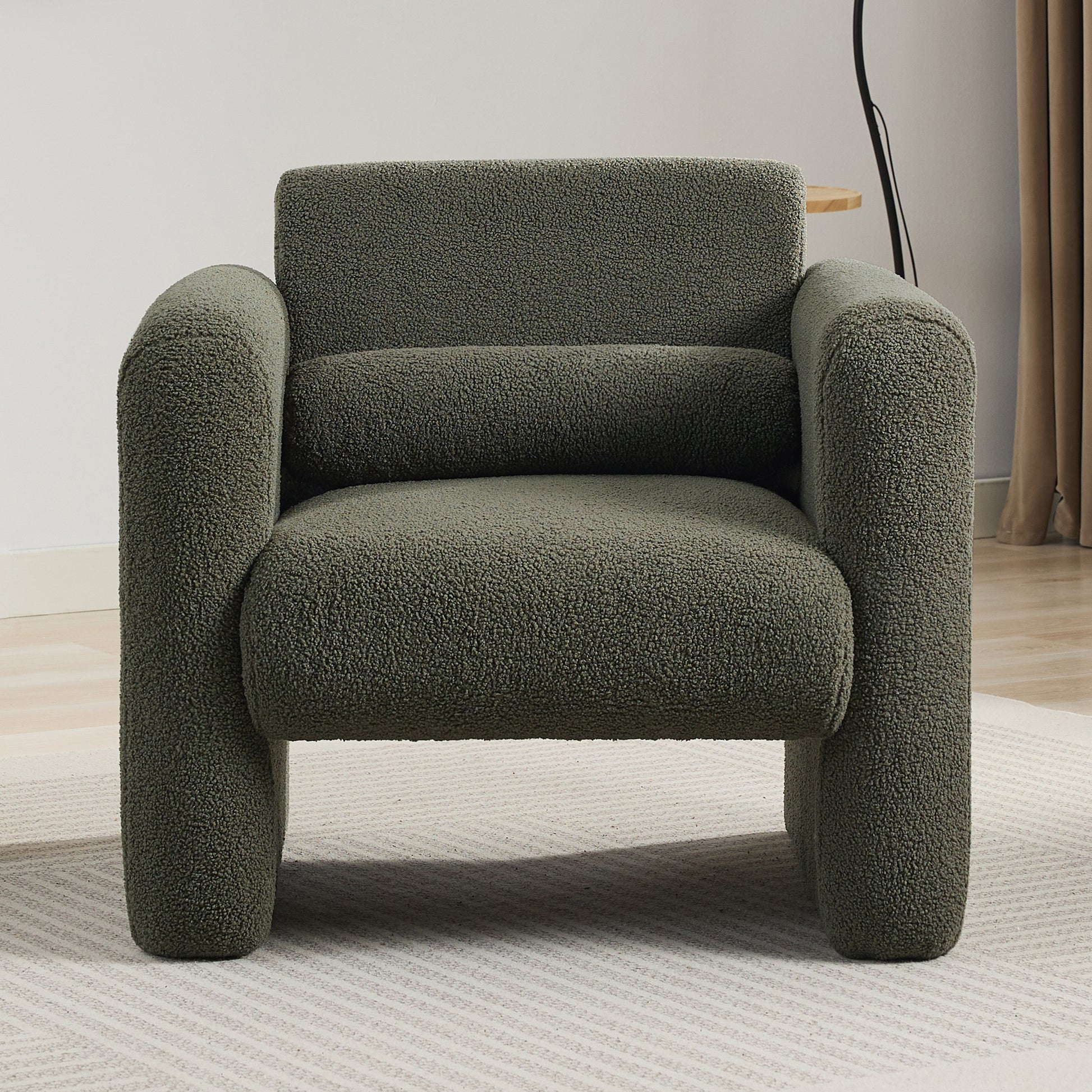 Modern Accent Chair Lambskin Sherpa Fabric Upholstered Comfy Reading Arm Chair Soft Padded Armchair With Back And Pillow For Living Room Bedroom Reception Waiting Room Office,Seaweed Green Seaweed Green Primary Living Space Upholstered