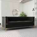 Fx P83 Bk2 Sofa Luxurious Black Velvet Sofa With Gold Legs Modern Chesterfield Design, Tufted Upholstery, 3 Seat Couch For Living Room And Office Black Velvet 3 Seat