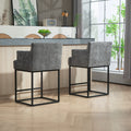 Coolmore Counter Height Bar Stools Set Of 2, Modern Barrel Bar Stool With Backrest And Arms, Black Metal Frames, Upholstered Bar Stools For Kitchen Island, Pub, Club Gray Foam Chenille