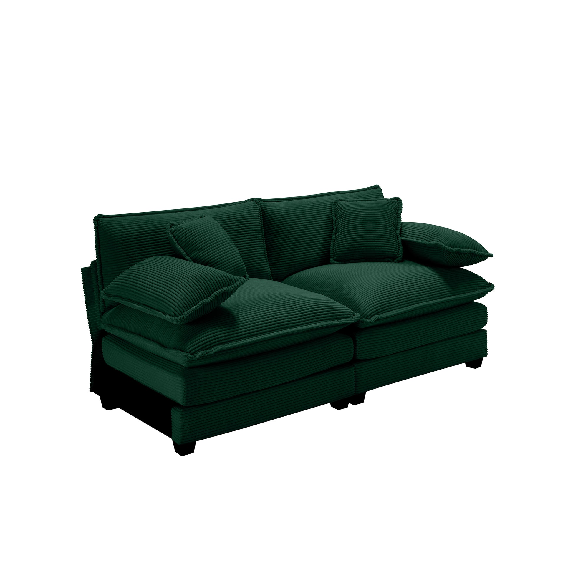 Armless Deep Seating 2 Seater Corduroy Sofa, Can Be Combined With Alternative Armrests And Single Armless Sofas ,Green Corduroy Fabric Green Corduroy 2 Seat