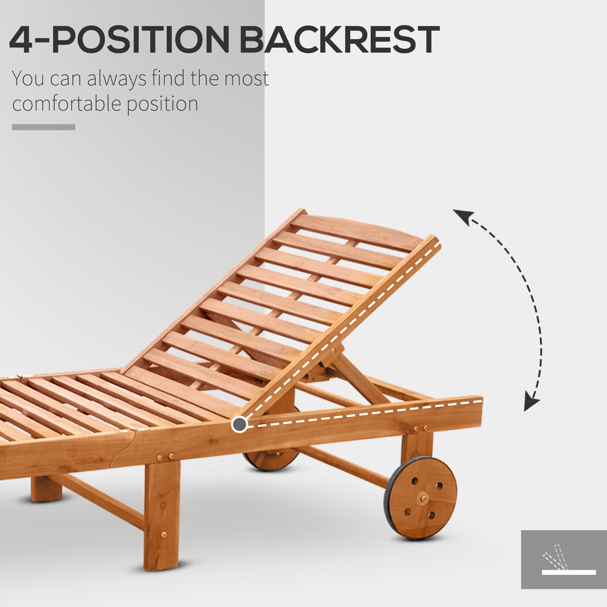 Outsunny Outdoor Folding Chaise Lounge Chair Recliner With Wheels, Acacia Wood Frame Teak Color Natural Acacia Wood