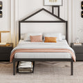 Full Size Metal Platform Bed With Two Drawers,House Shaped Headboard Design, Black Full Black Metal