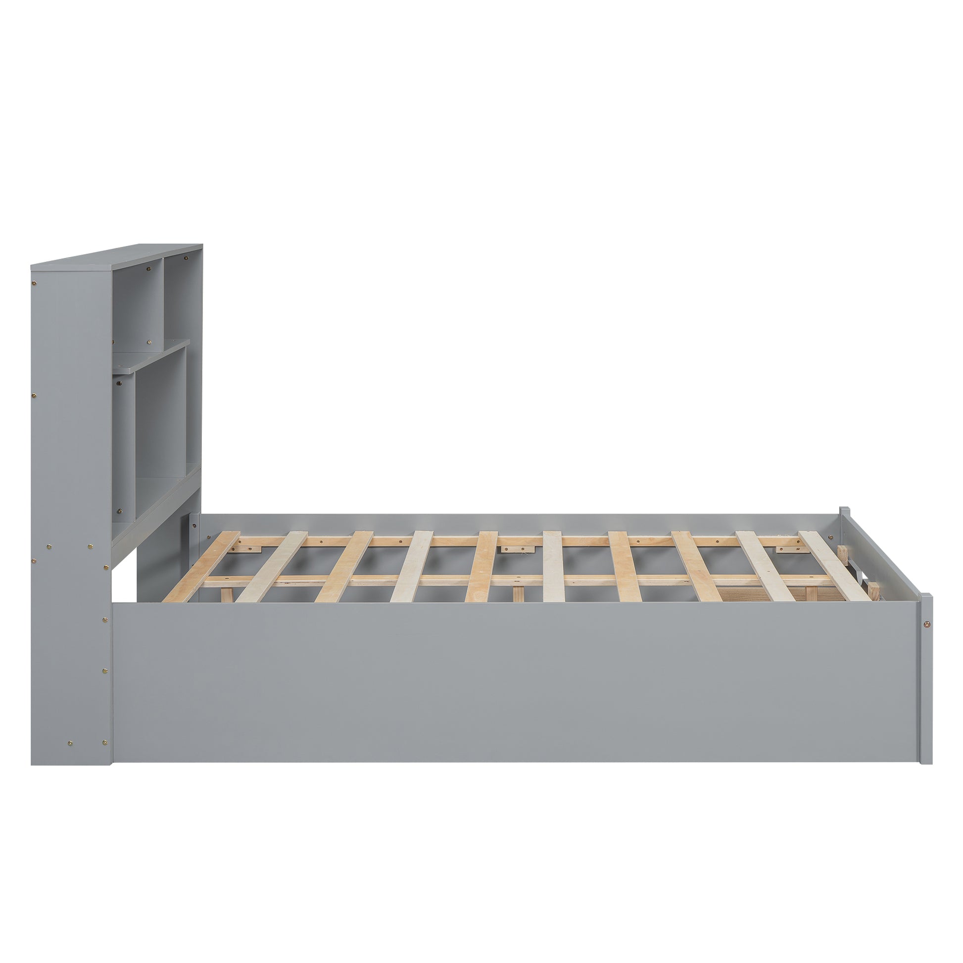 Full Size Platform Bed With Storage Headboard And 2 Drawers, Gray Box Spring Not Required Full Gray Wood Bedroom Bed Frame Solid Wood Mdf