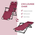 Outsunny Folding Chaise Lounge Chair For Outside, 2 In 1 Tanning Chair With Pillow & Pocket, Adjustable Pool Chair For Beach, Patio, Lawn, Deck, Red Red Metal