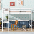 Twin High Loft Bed, Rubber Wood Loft Bed With Safety Guardrail, Built In Desk, Ladder,White Twin White Rubber Wood