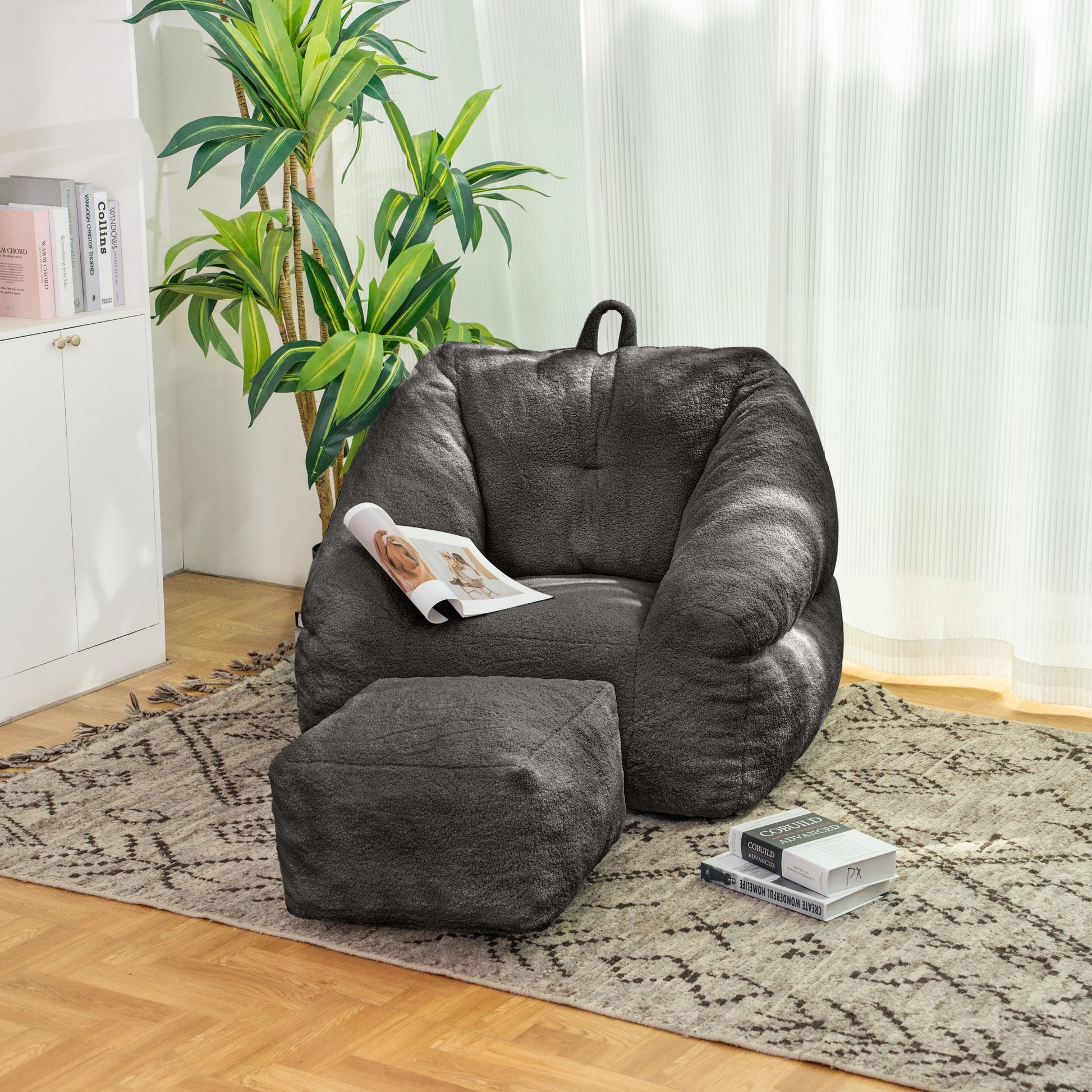 Bean Bag Chair With Filler, Bean Bag Sofa With Tufted Soft Stuffed Filling, Fluffy And Lazy Sofa, Comfy Cozy Beanbag Chairs With Memory Foam For Dorm, Apartment, Living Room, Black Black Primary Living Space Soft Casual,Modern Foam Teddy