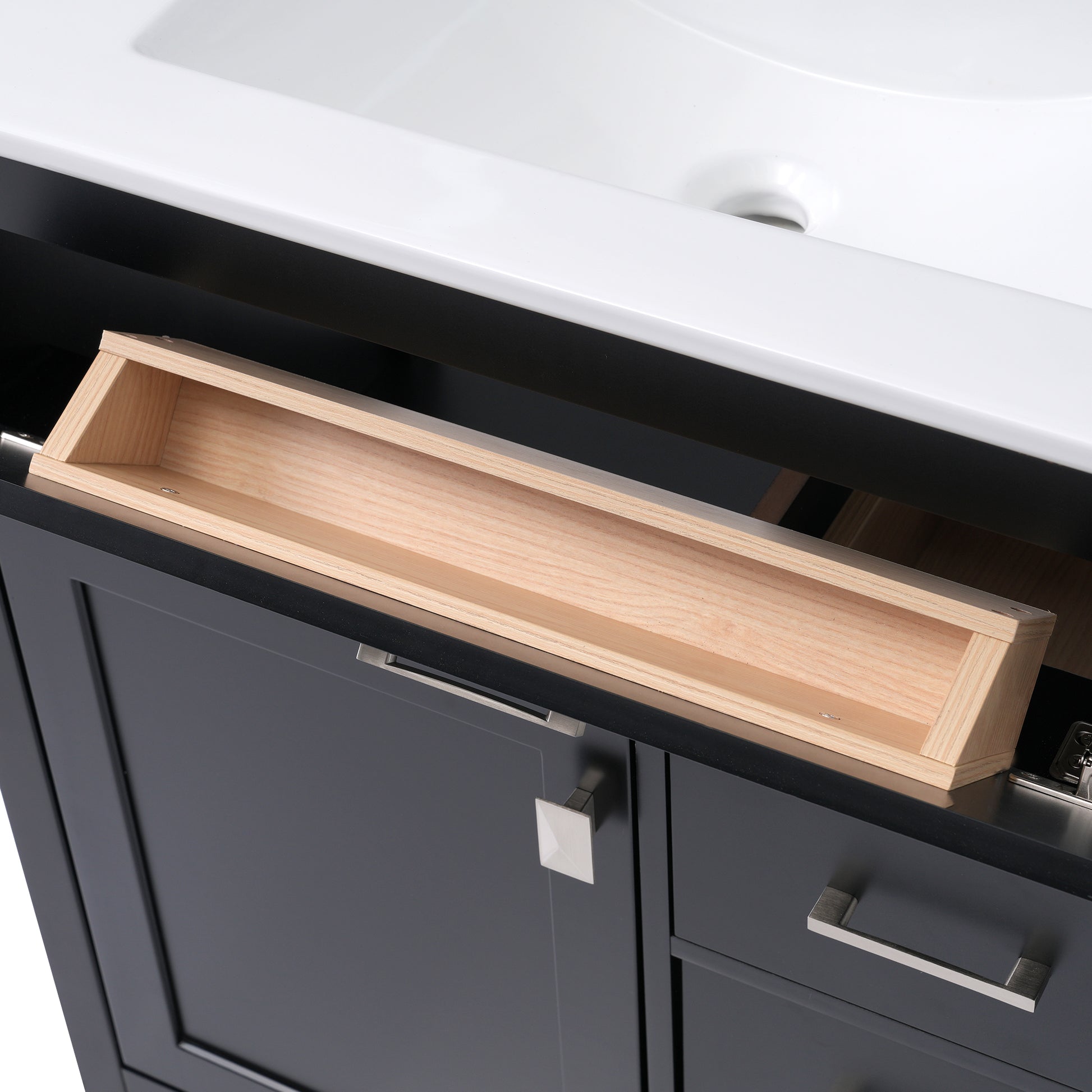 30 Inch Black Bathroom Vanity With Ceramic Sink And Large Storage Ideal Choice For Small Bathrooms Black Bathroom Solid Wood Mdf