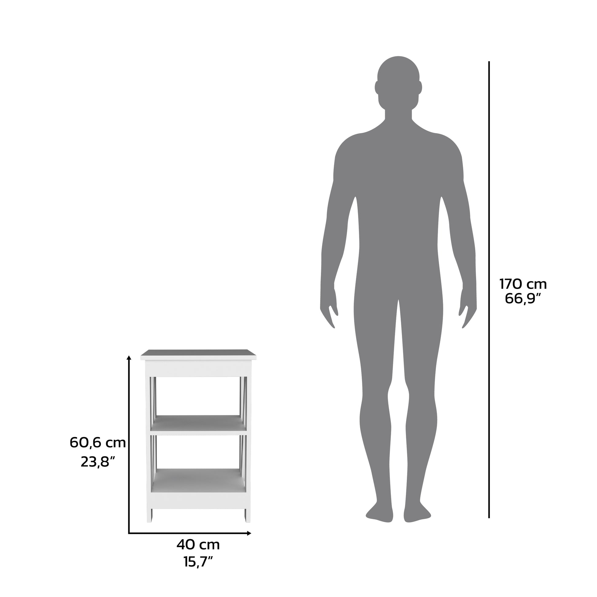 3 Tier End Table Nightstand, Side Table For Small Space, White White Solid Wood Mdf Engineered Wood