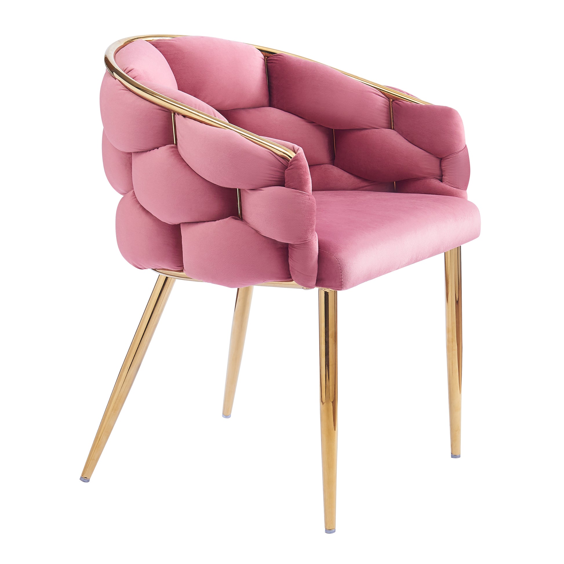 Set Of 2 Luxury Handmade Accent Chair With Gold Legs, Modern Velvet Armchair For Living Room And Bedroom Pink Foam Velvet
