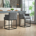 Coolmore Counter Height Bar Stools Set Of 2, Modern Barrel Bar Stool With Backrest And Arms, Black Metal Frames, Upholstered Bar Stools For Kitchen Island, Pub, Club Gray Foam Chenille