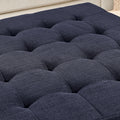 Upholstered Coffee Table Tufted Linen Large Square Ottoman With Beech Wood Shelf And Frame, Oversized Footrest Ottoman For Living Room, Navy Blue Light Brown Wood Primary Living Space Heavy Duty Beech Wood Navy Blue Linen Or Linen Blend Medium Firm