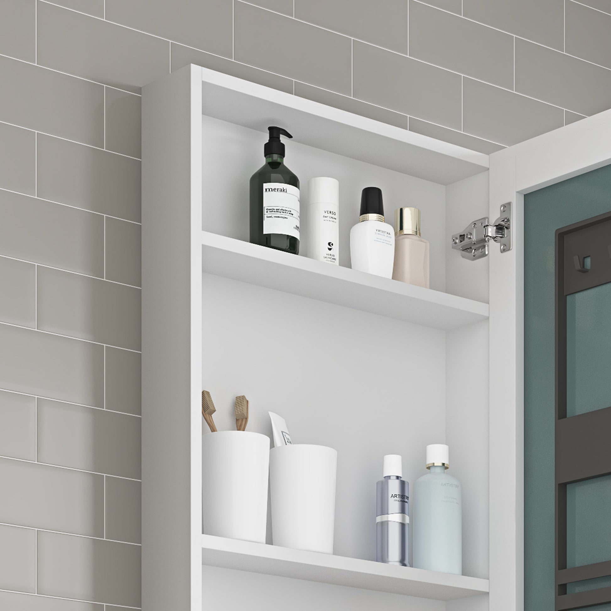 20'' W X 30'' H Bathroom Mirror Medicine Cabinet Wooden Door Medicine Cabinets For Bathroom, Wall Mounted Recessed Or Surface, Bathroom Mirror With Storage, Right Opening Door White Engineered Wood