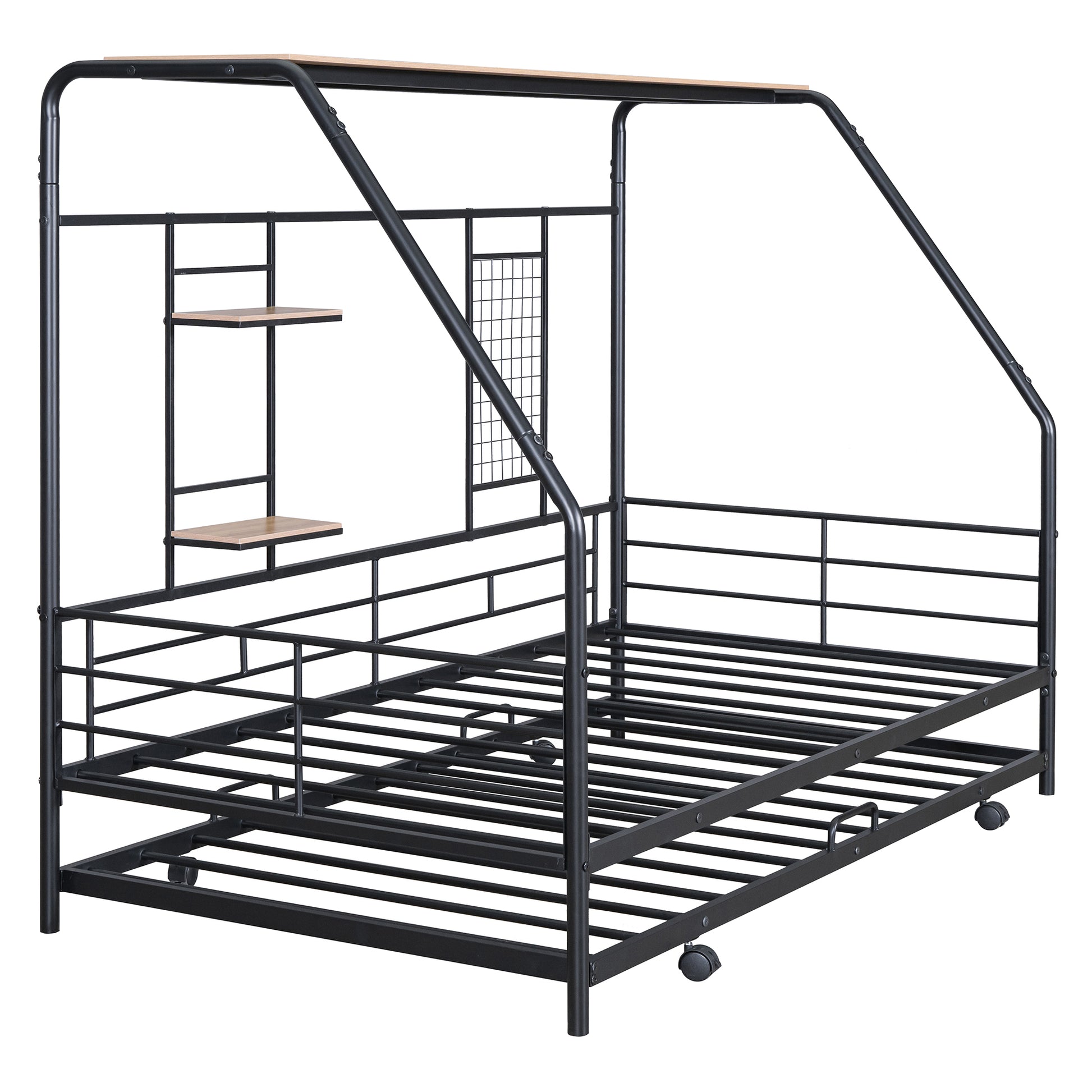 Twin Size Metal House Bed With Trundle, Black Twin Black Metal