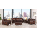Belfast Leather Ottoman Wood Primary Living Space Solid Brown Eucalyptus Wood Nailhead Trim Brown Genuine Leather Genuine Leather Medium Firm Backless Mid Century Modern Oval Armless Memory Foam Leather