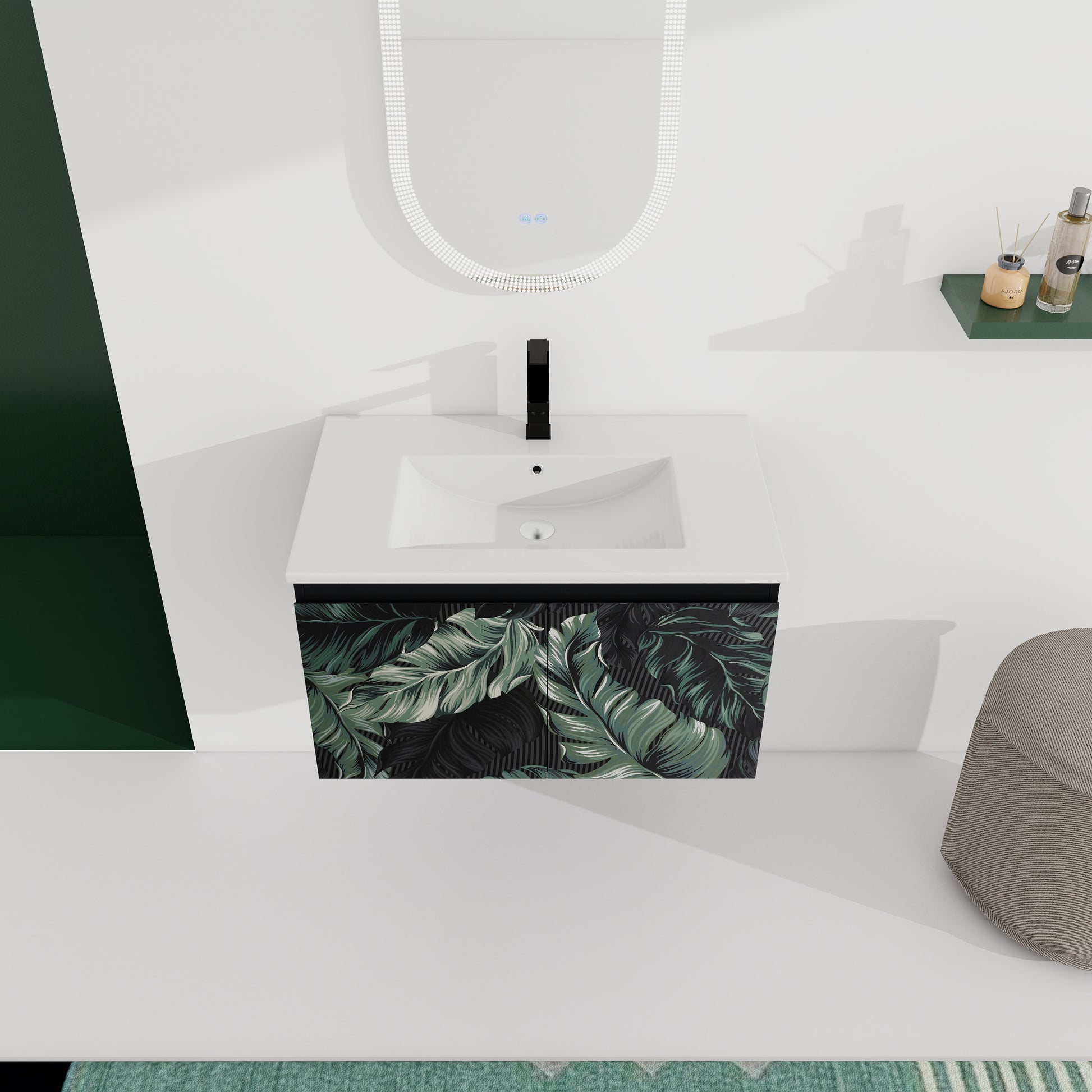 30'' Floating Wall Mounted Bathroom Vanity With Ceramics Sink & Soft Close Cabinet Door, Kd Package Black Bathroom Modern Plywood