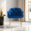 Luxury Handmade Accent Chair With Gold Legs, Modern Velvet Armchair For Living Room And Bedroom Blue Foam Velvet