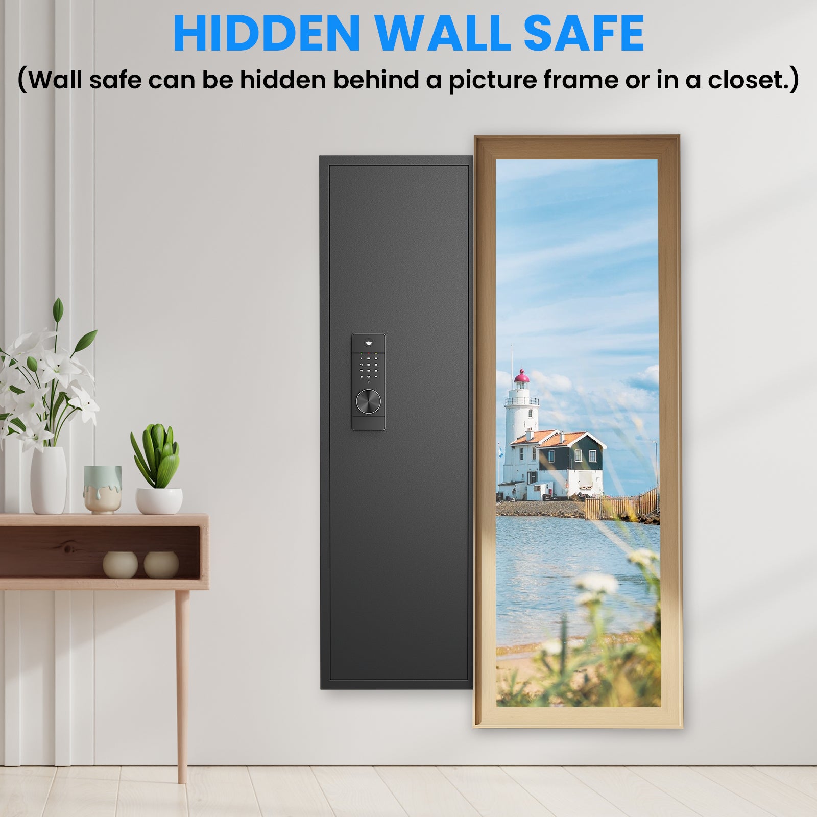 Didital Touch Panel In Wall Safe,Hidden Wall Safe For Rifles And Pistols With Adjustable Shelves,Assembled Storege Safe For Firearm And Valuables Black Digital Black Steel