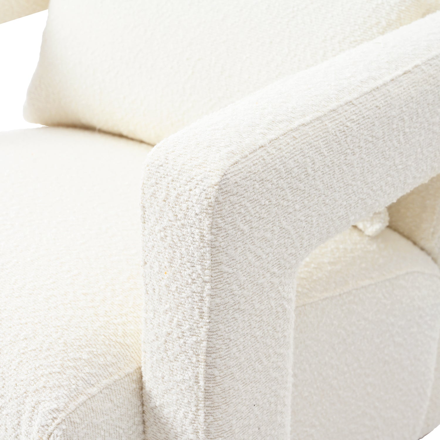 Mirod Sleek Right Angle Armrests, Ergonomic Lumbar Support, Square Wooden Block Legs, Inclined Seat For Comfort, Artistic Statement Piece For Living Room,Bedroom And Study White Boucle