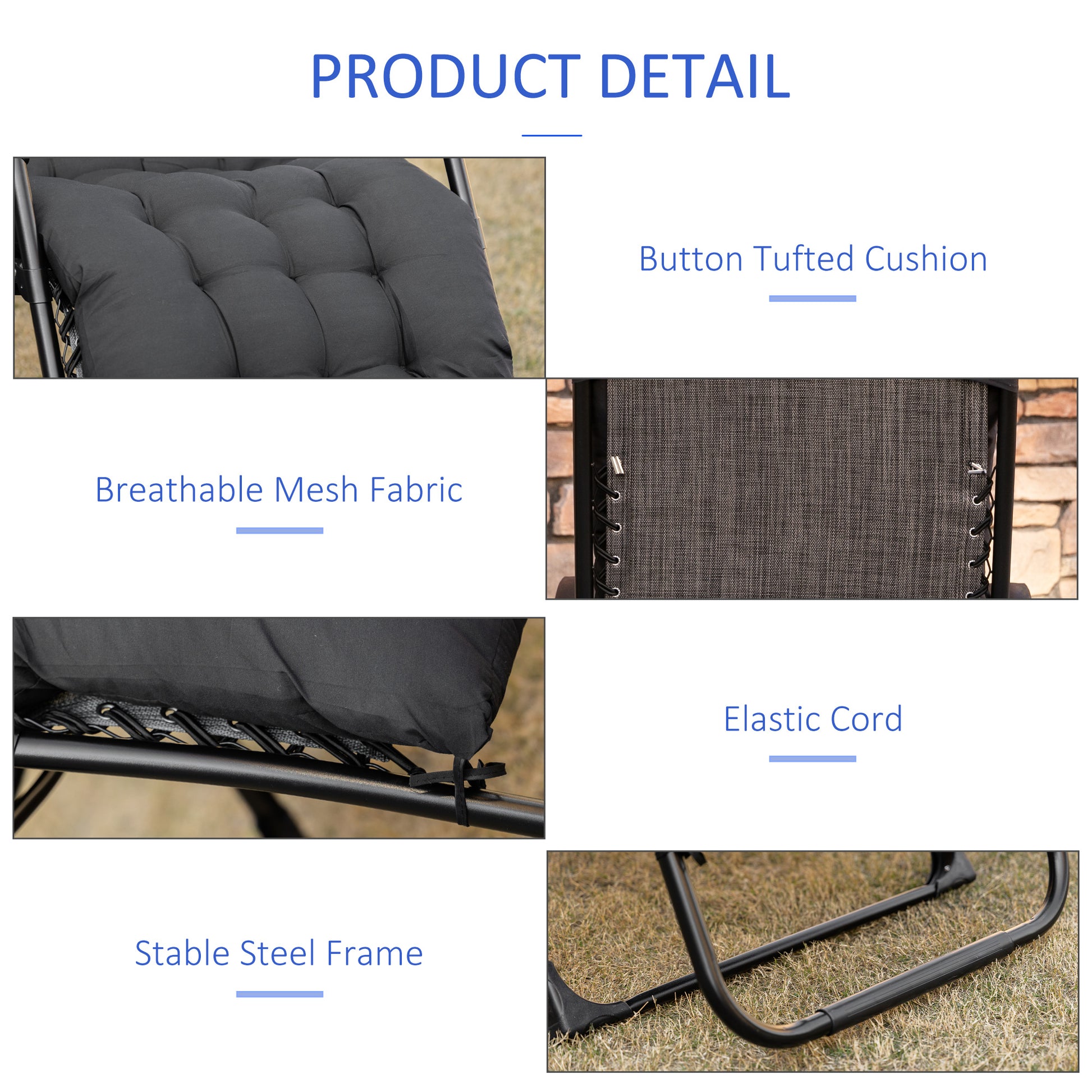 Outsunny Zero Gravity Chair, Folding Reclining Lounge Chair With Padded Cushion, Side Tray For Indoor And Outdoor, Supports Up To 264 Lbs., Black Black Steel