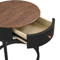 Round Nightstand With Drawer, 19.68 Inch Wood End Table With Storage, Small Table Or Living Room, Bedroom And Small Spaces Black Coffee & End Tables Iron