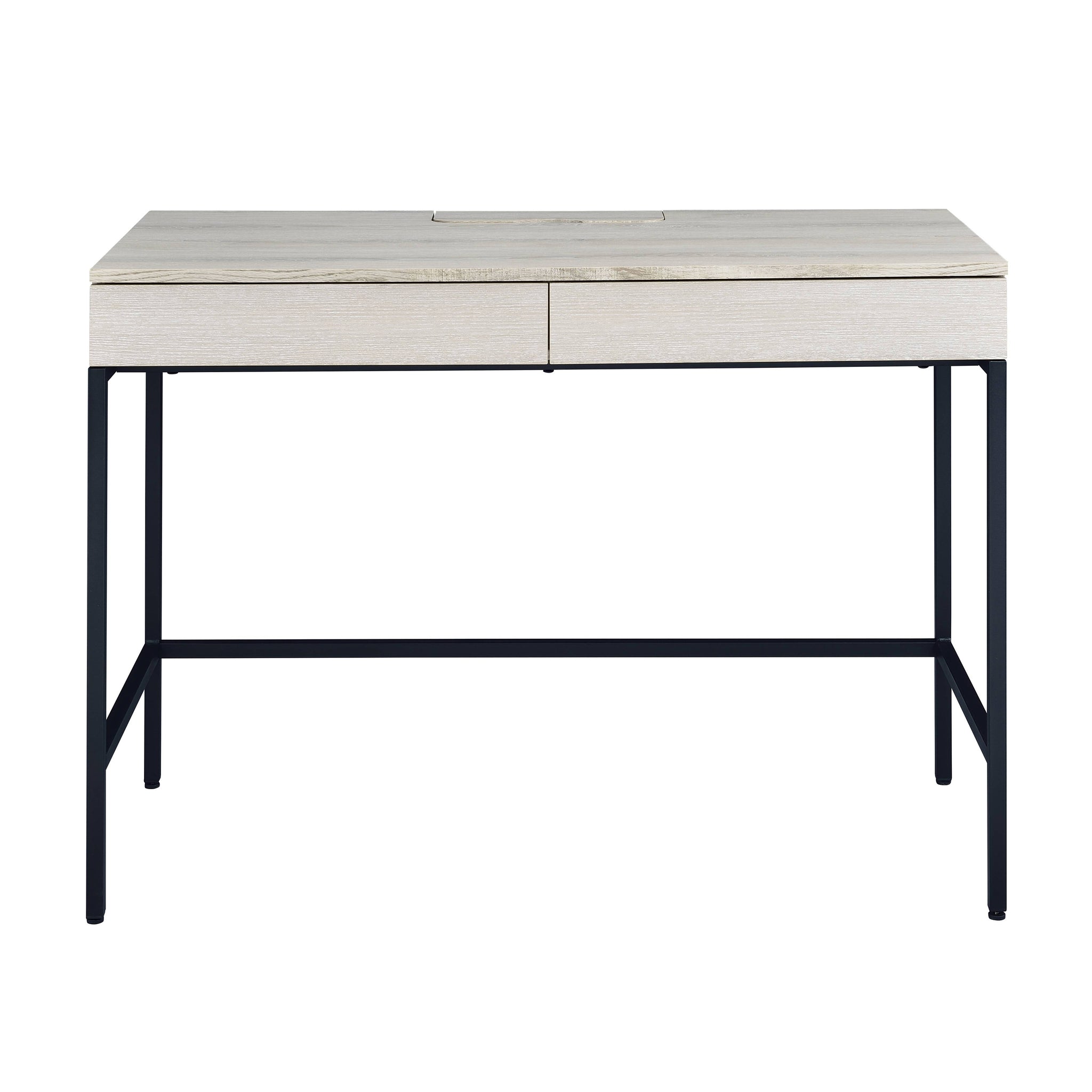 Natural And Black Writing Desk With 2 Drawers Natural Black Writting Desk Office Rectangular Drawers Wood Metal