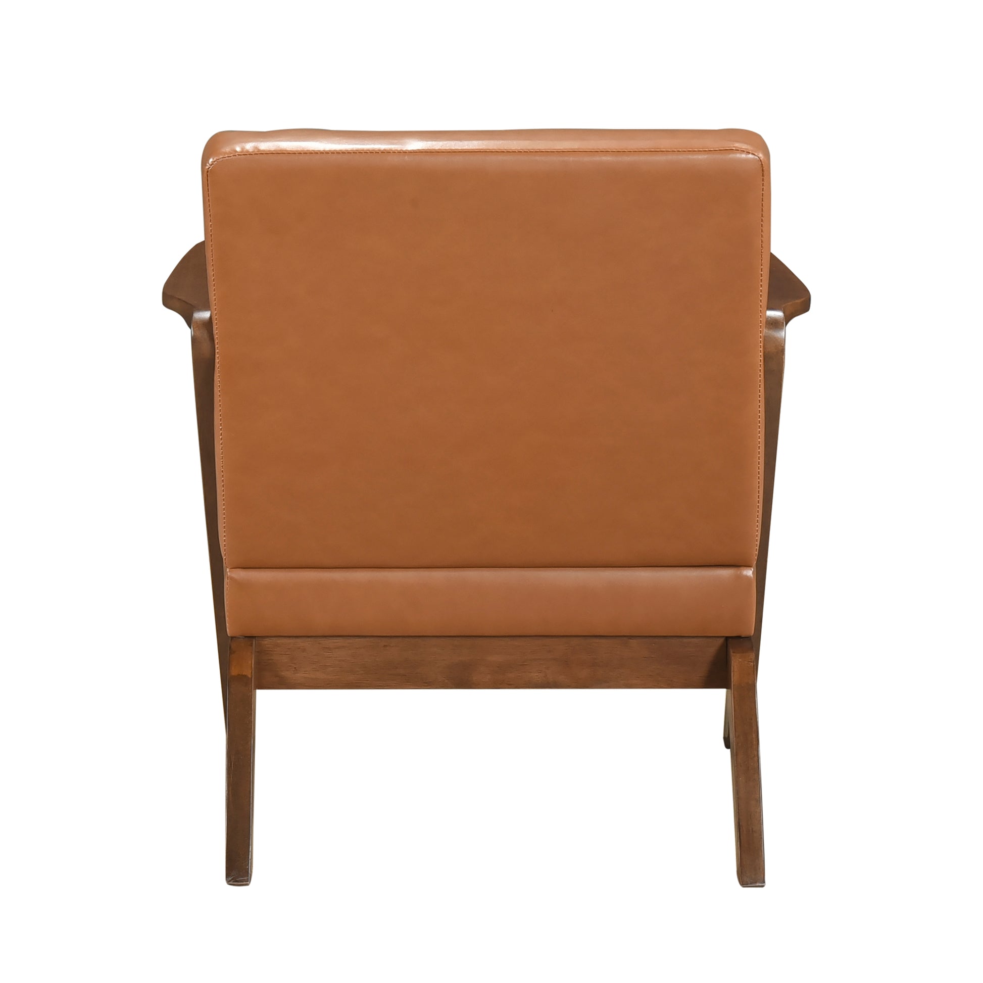 Brown Finish Solid Rubberwood Frame 1Pc Accent Chair Brown Faux Leather Upholstery Living Room Furniture Brown Primary Living Space Rubberwood Solid Wood