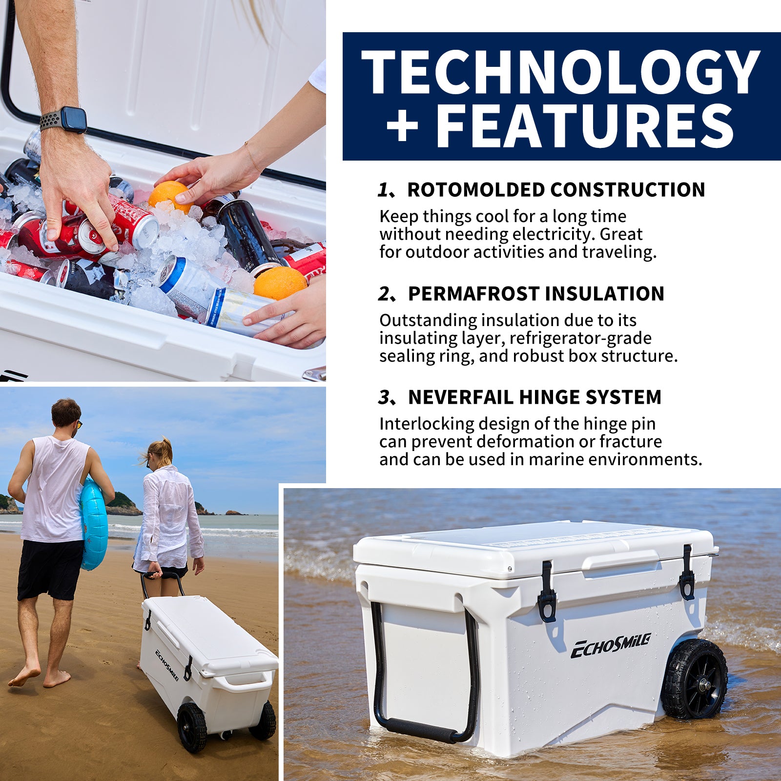 75Qt Khaki Color Insulated Box With Wheels Khaki Polyethylene