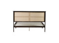 Queen Size Rubber Wooden, Solid Wooden Bed With Rattan Headboard, Enhanced By Support Feet,Espresso Queen Espresso Rubber Wood