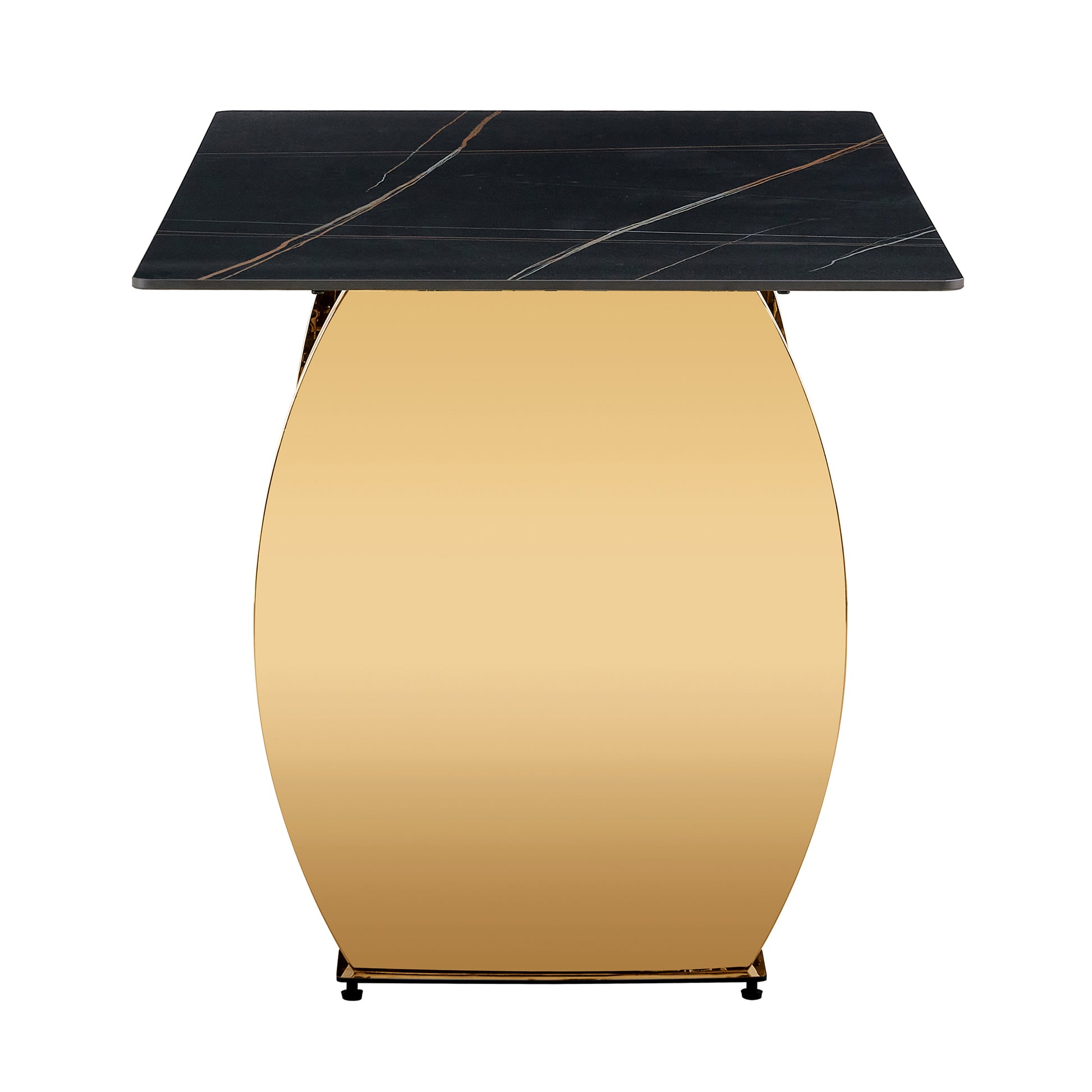 Modern Rectangular Table With 0.4 Inch Black Patterned Tabletop And Gold Legs, Suitable For Kitchen, Dining Room, And Living Room 63 Inches * 31.4 Inches * 30 Inches Gold Sintered Stone