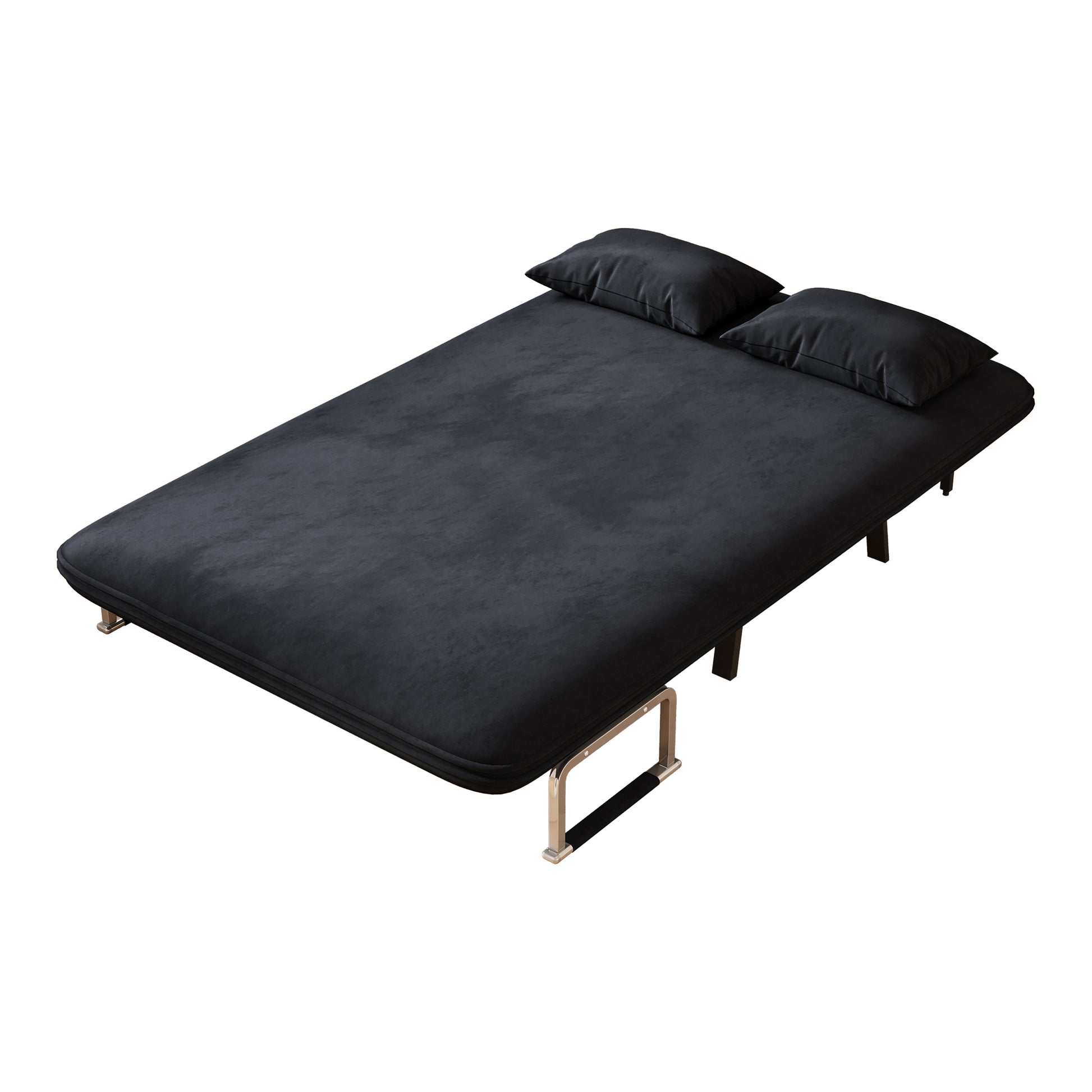 39 Convertible Chair Bed, Tri Fold Sofa Bed With Adjustable Backrest & Pillow, Leisure Chaise Lounge Couch With Sturdy Steel Frame For Home & Office, Comfortable Sleeper Chair Black Black Velvet Primary Living Space Medium Firm Contemporary Polyurethane