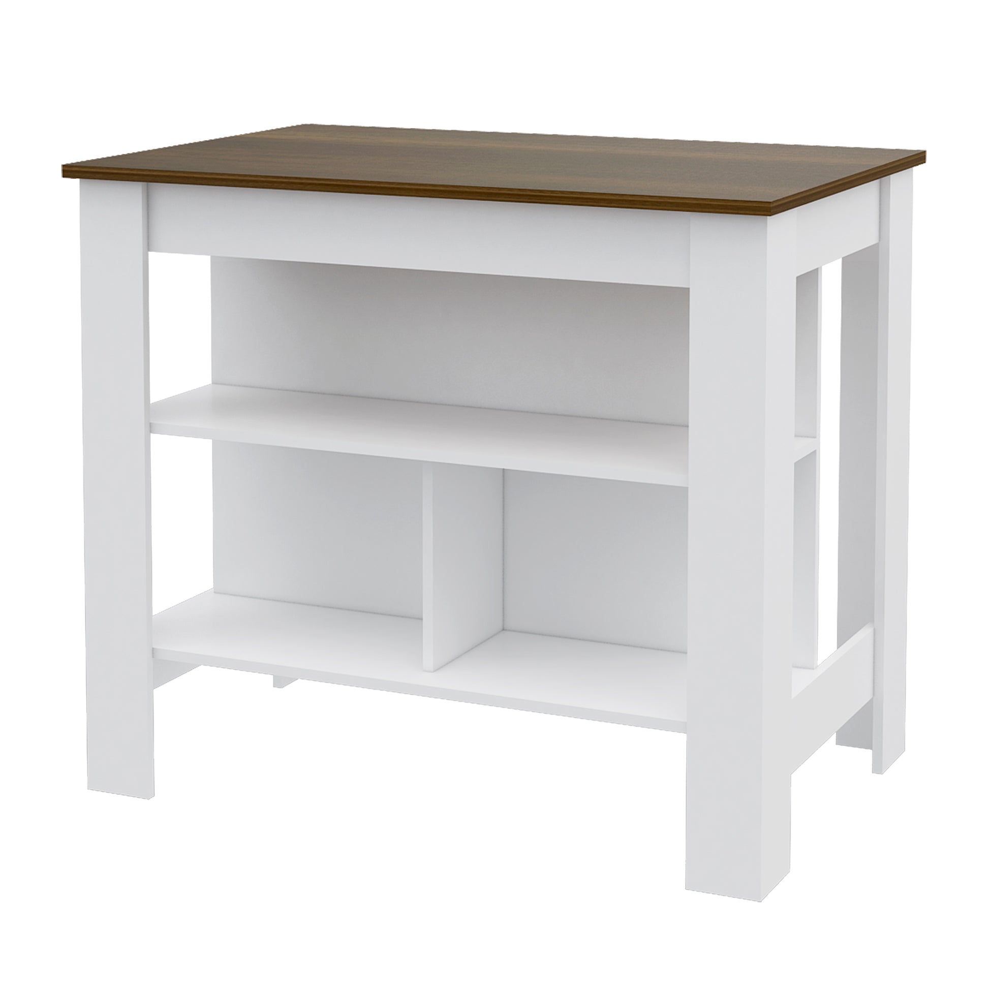 Cala Kitchen Island, Four Legs, Three Shelves White Walnut Multicolor Dining Room Modern Rectangular Stationary Kitchen Islands Particle Board Particle Board Medium 40 55In