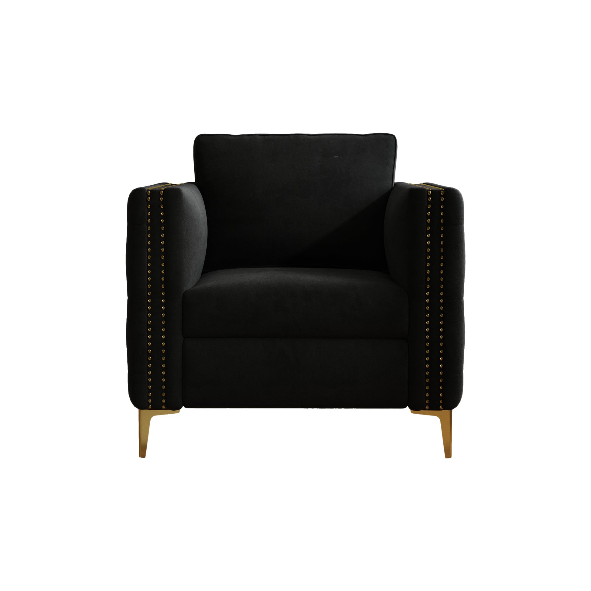 Accent Chair For Living Room Upholstered Arm Chair With Metal Legs Velvet Black Black Foam Fabric