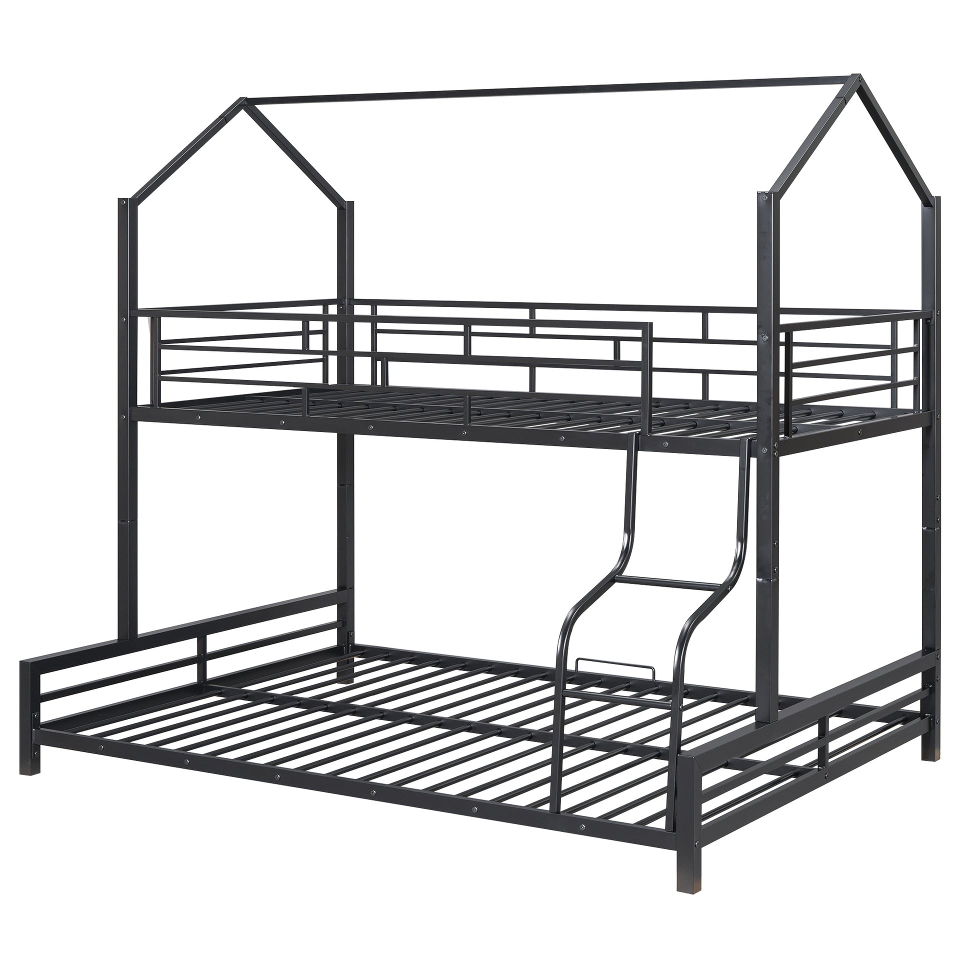 Metal House Bunk Bed, Twin Over Full, Black Full Black Metal