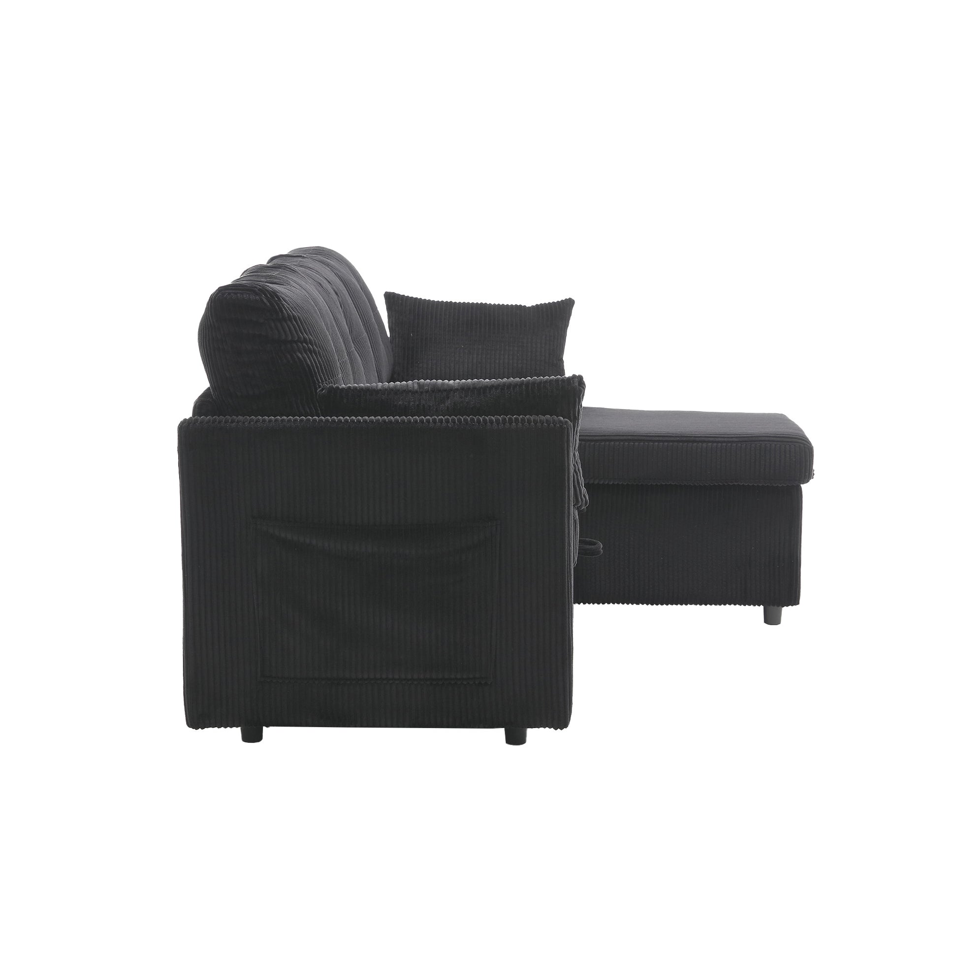 United We Win Furniture, Modular L Shaped Sofa, Modular Long Sofa With Reversible Chaise Lounge, Sofa Bed, Sleeper Sofa, Modular Sofa Combination With Storage Seats. Black Velvet 3 Seat