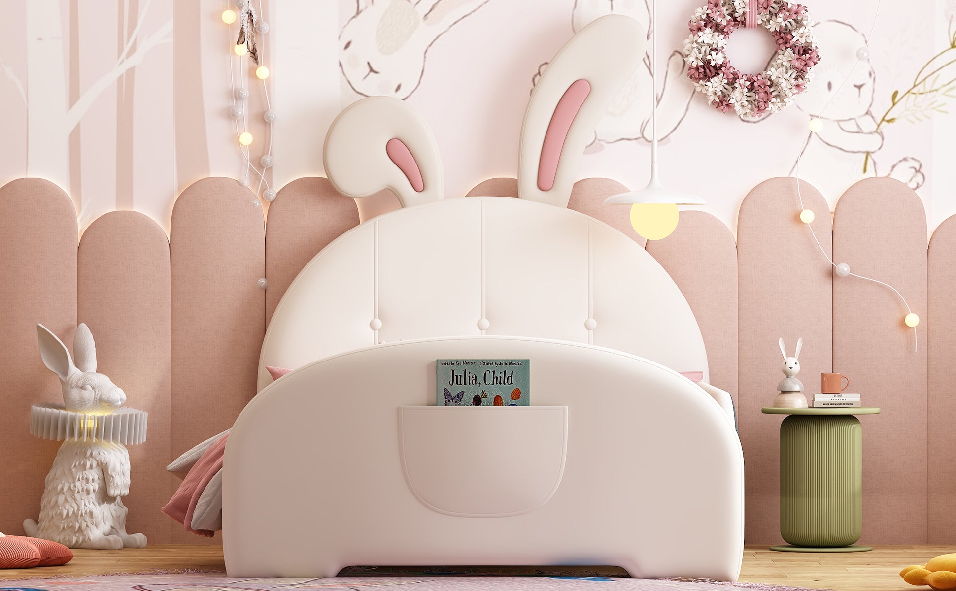 Twin Size Upholstered Rabbit Shape Princess Bed ,Twin Size Platform Bed With Headboard And Footboard,White Old Sku: Wf311629Aak White Pu