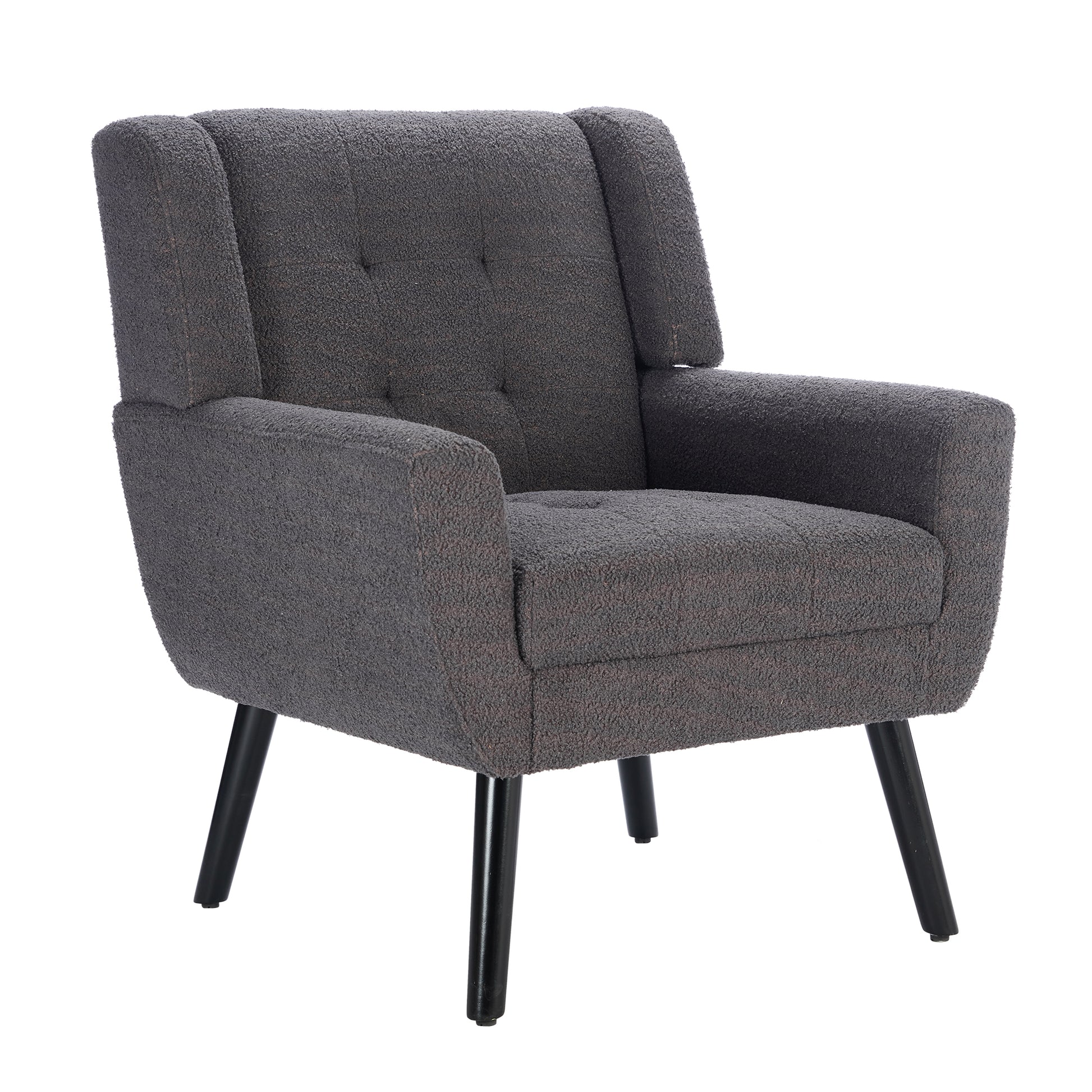 Modern Soft Teddy Material Ergonomics Accent Chair Living Room Chair Bedroom Chair Home Chair With Black Legs For Indoor Home Grey Teddy Fabric Grey Foam Upholstered