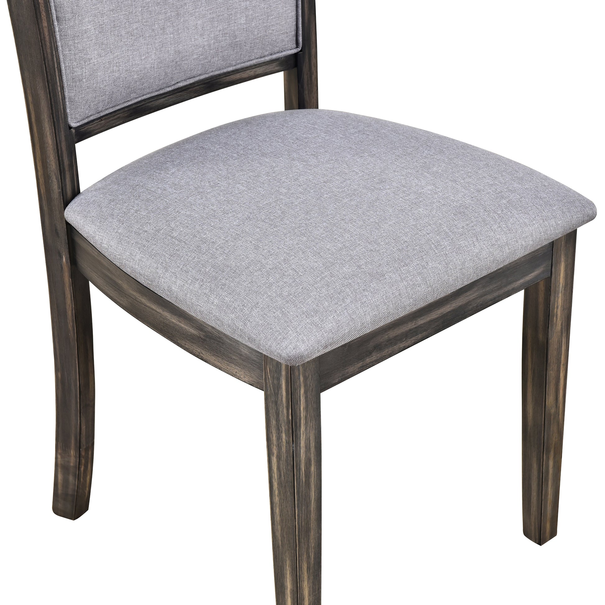 7 Piece Updated 76.9Inch Extendable Trestle Dining Table Set With Removable Leaf, Kitchen Table Set With Upholstered Side Chair And Arm Chair, Set Of 6, Grey Brown Wood Dining Room Solid Wood Rubberwood Rectangular Dining Table With Chair Upholstered