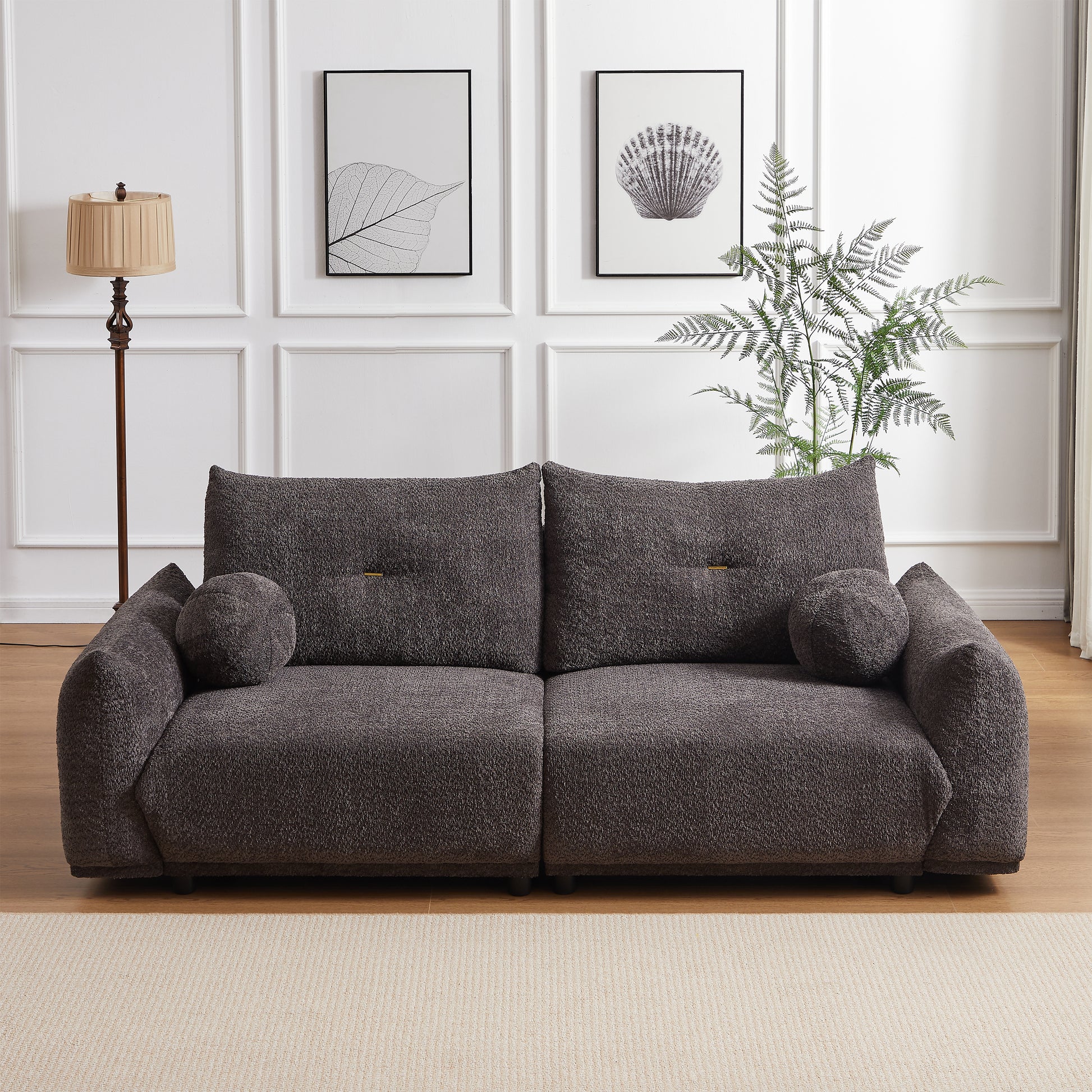 Lamb'S Wool 2 Seater Cushion Sofa 90'' Comfortable Sofa For Living Room Bedroom And Other Casual Spaces Lamb'S Wool Sofa With 2 Cushions And 2 Ball Pillows. Gray Two Sets Gray Foam Fabric 4 Seat