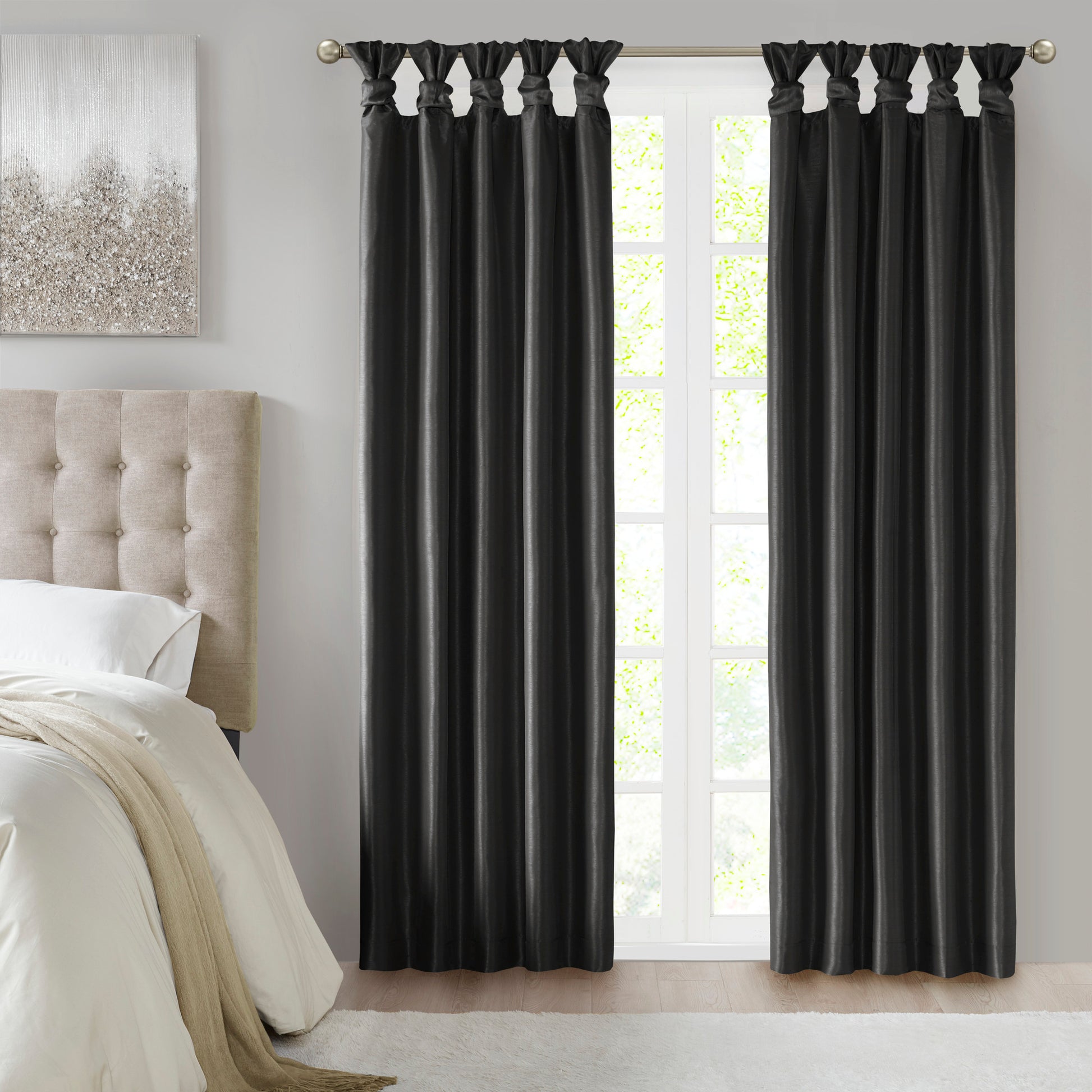 Twist Tab Total Blackout Window Curtain Panel Black 50X84" Blackout Black Polyester