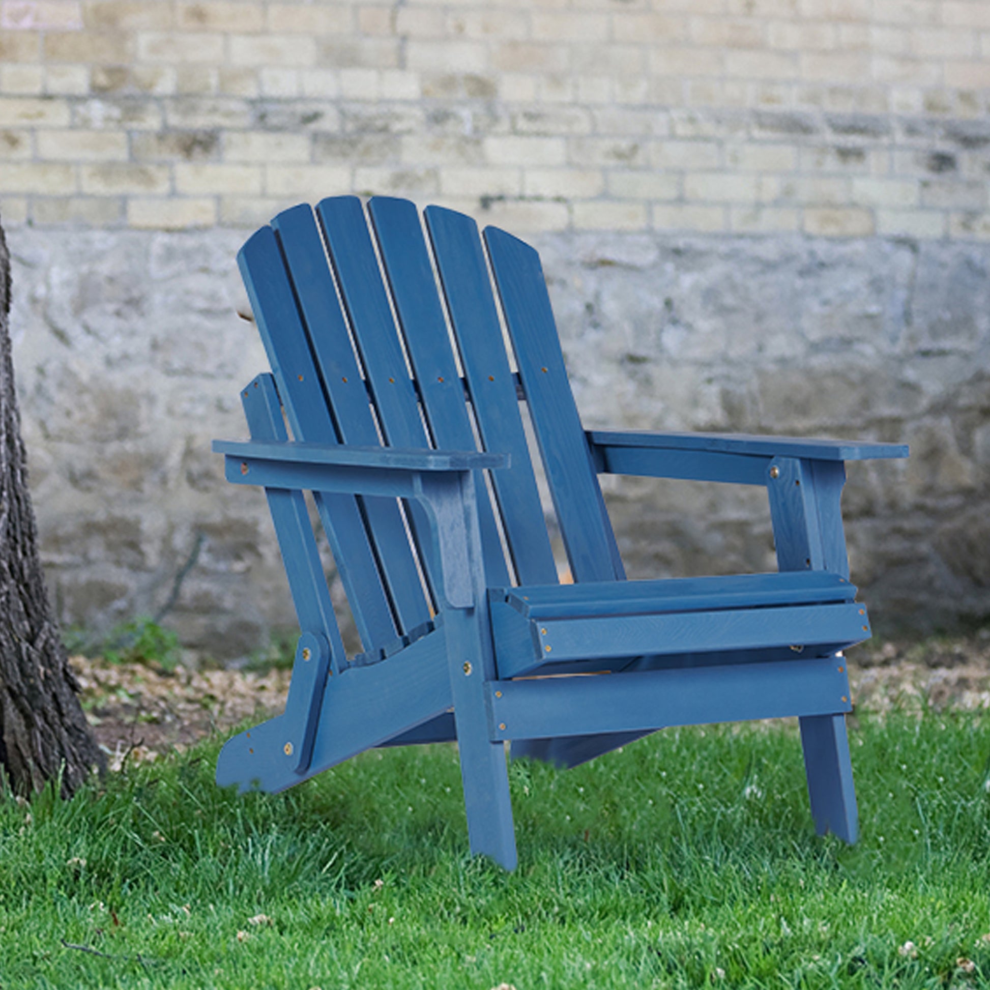 Oversize Wooden Outdoor Folding Adirondack Chair With Pre Assembled Backrest & Seatboard, Wood Patio Chair For Garden Backyard Porch Pool Deck Firepit No Adirondack Blue Garden & Outdoor Solid Wood
