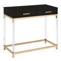 Black High Gloss And Gold Console Table With 2 Drawers Black Gold Primary Living Space Modern Drawers Rectangular Wood Metal