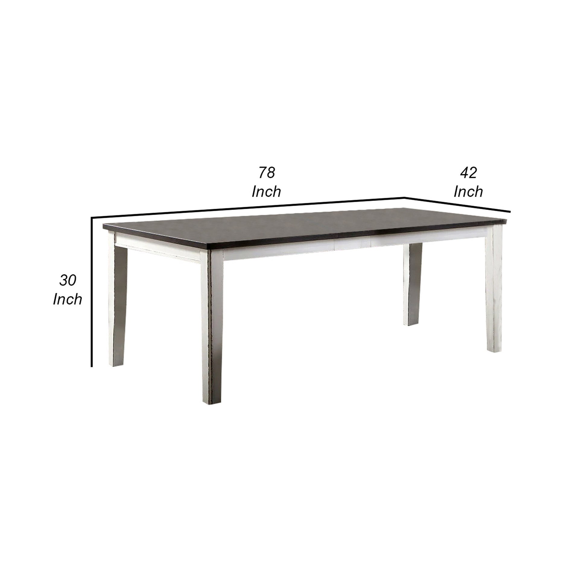 Ben 60 78 Inch Extendable Rectangular Dining Table, Brown Top, White Base Brown White Solid Wood