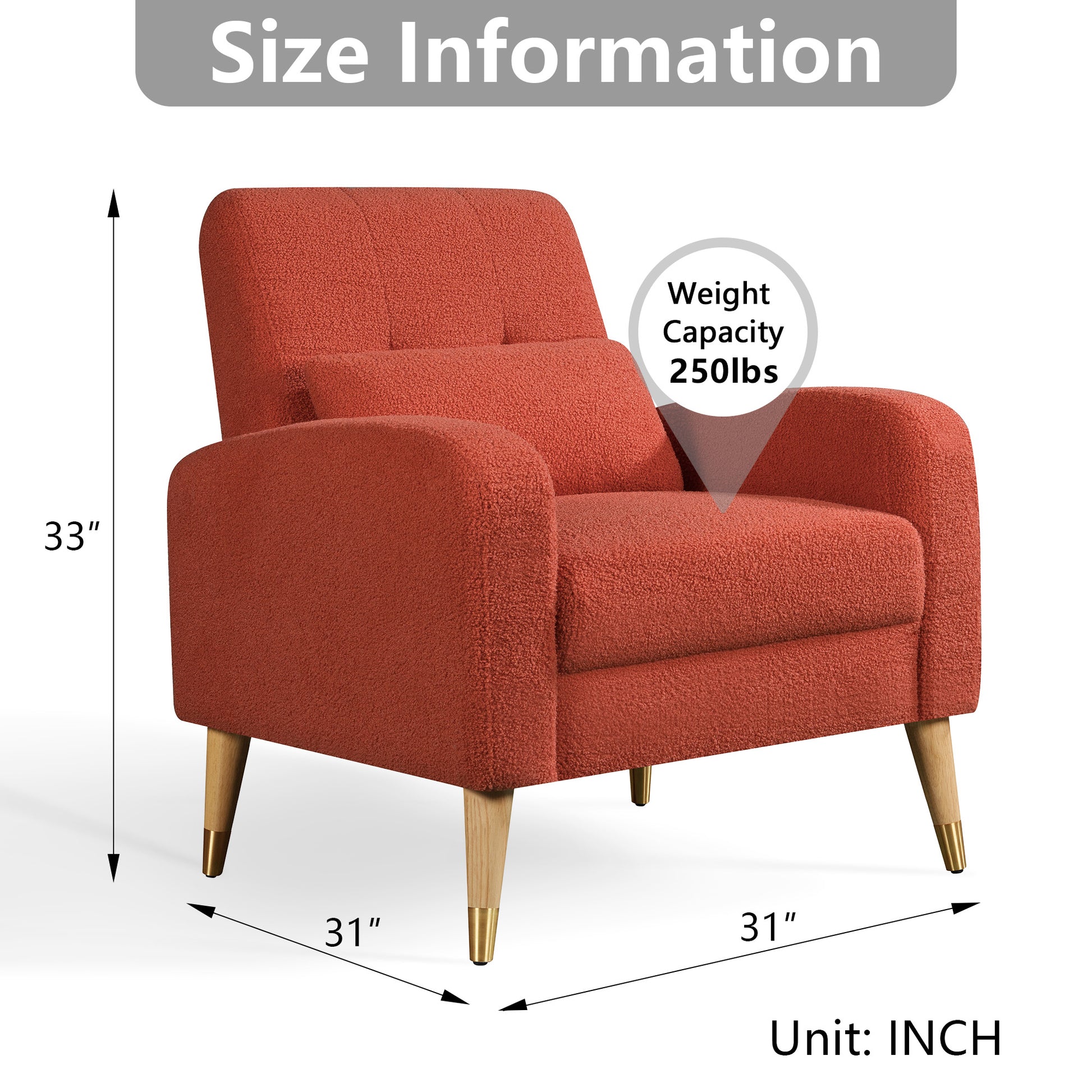 Mid Century Modern Accent Chair, Upholstered Armchair Living Room Chair, Comfy Single Sofa Chair With Metal Legs, Polyester Fabric Chair For Living Room Bedroom Red Sherpa