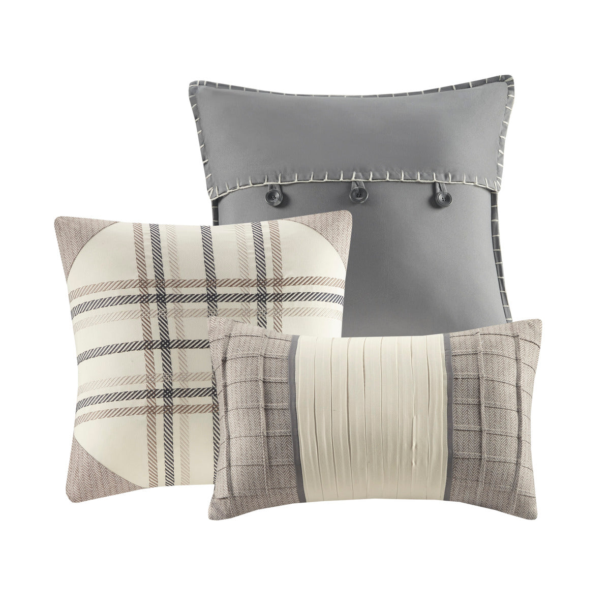 7 Piece Herringbone Comforter Set Neutral Cal King California King Neutral Polyester