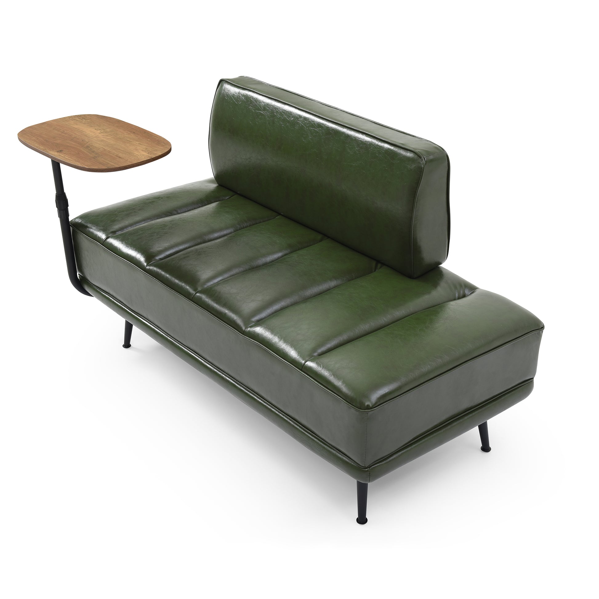 55"Inch Width Modern End Of Bed Bench,Green Faux Leather Upholstered With Side Table, 360 Degree Swivel Tray Couch,Entryway Ottoman,Window Bench With Metal Legs For Bedroom, Living Room Green Faux Leather Wood Primary Living Space Modern Foam Pu Leather