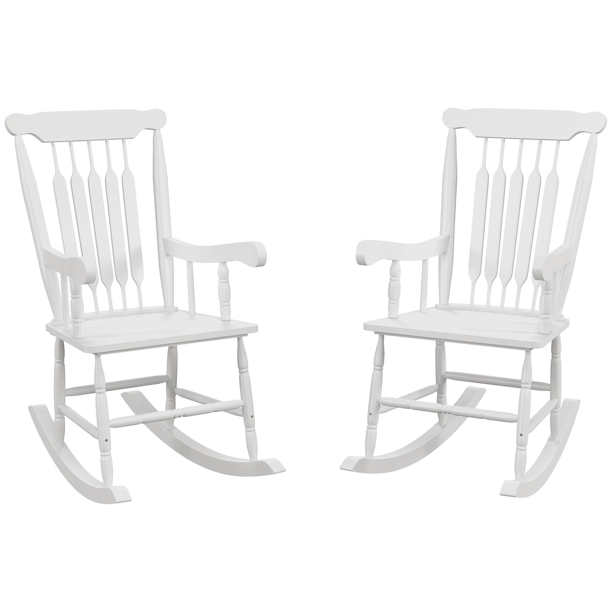 Outsunny Outdoor Wood Rocking Chairs Set Of 2, 350 Lbs. Porch Rockers With High Back For Garden, Patio, Balcony, White White Wood